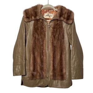Thorpe Vintage Leather and Mink Fur Jacket Coat, Size S